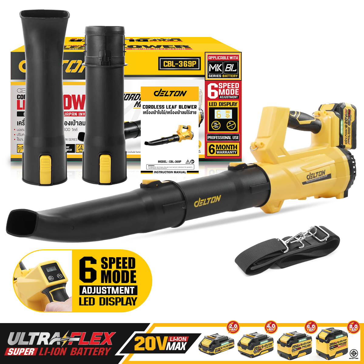 เครื่องเป่าใบไม้ไร้สาย (พร้อมแบตเตอรี่) DELTON รุ่น CBL-369P ULTRAFLEX 20V 4AH_10